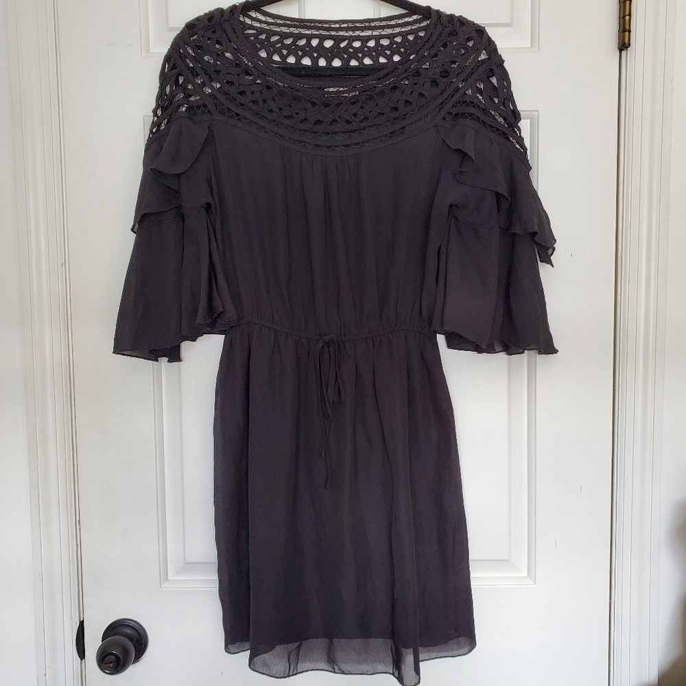 2for$30 black fringe layered midi dress san joy medium cutout